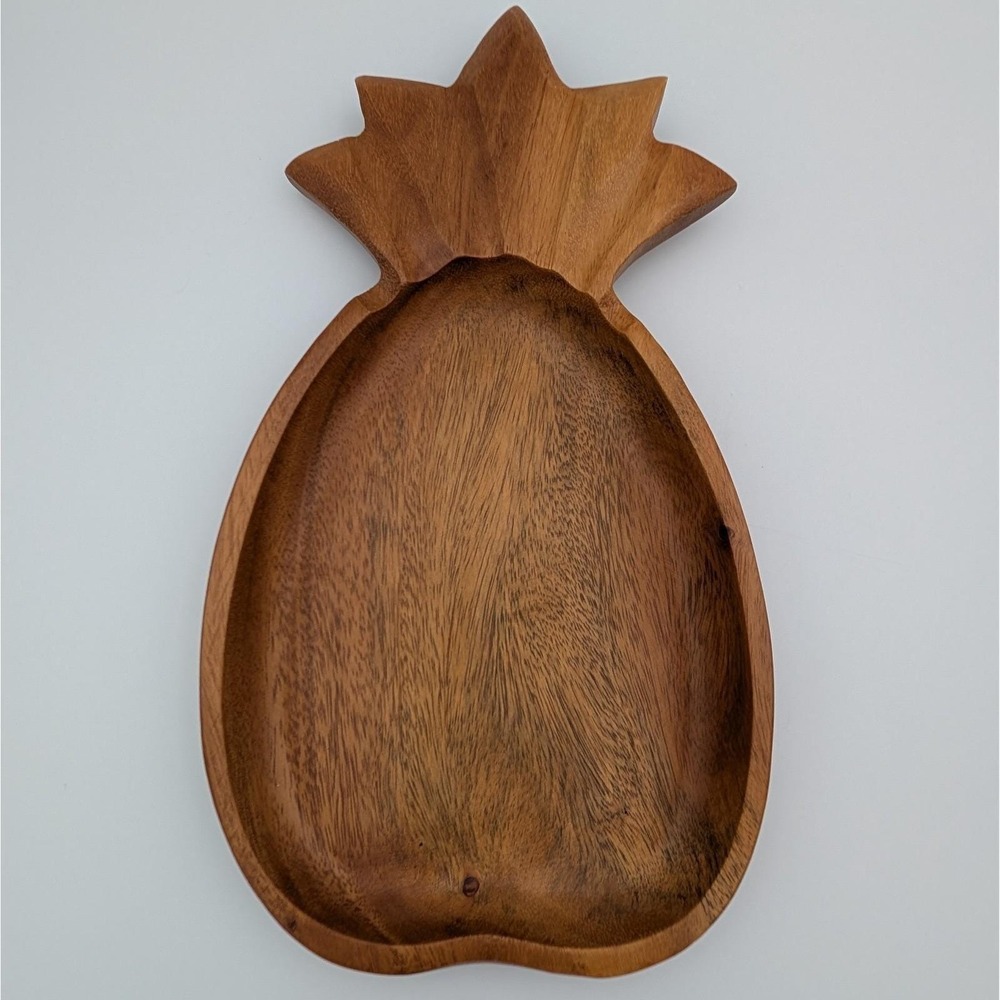 VTG MCM Hand Carved Monkey Pod Wood Pineapple Serving Tray Catchall Trinket Dish